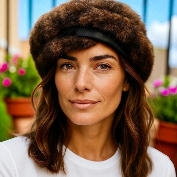 Vintage 1950's Brown Mink Capulet Style Hat with Black Center Bow - Picture 10 of 11